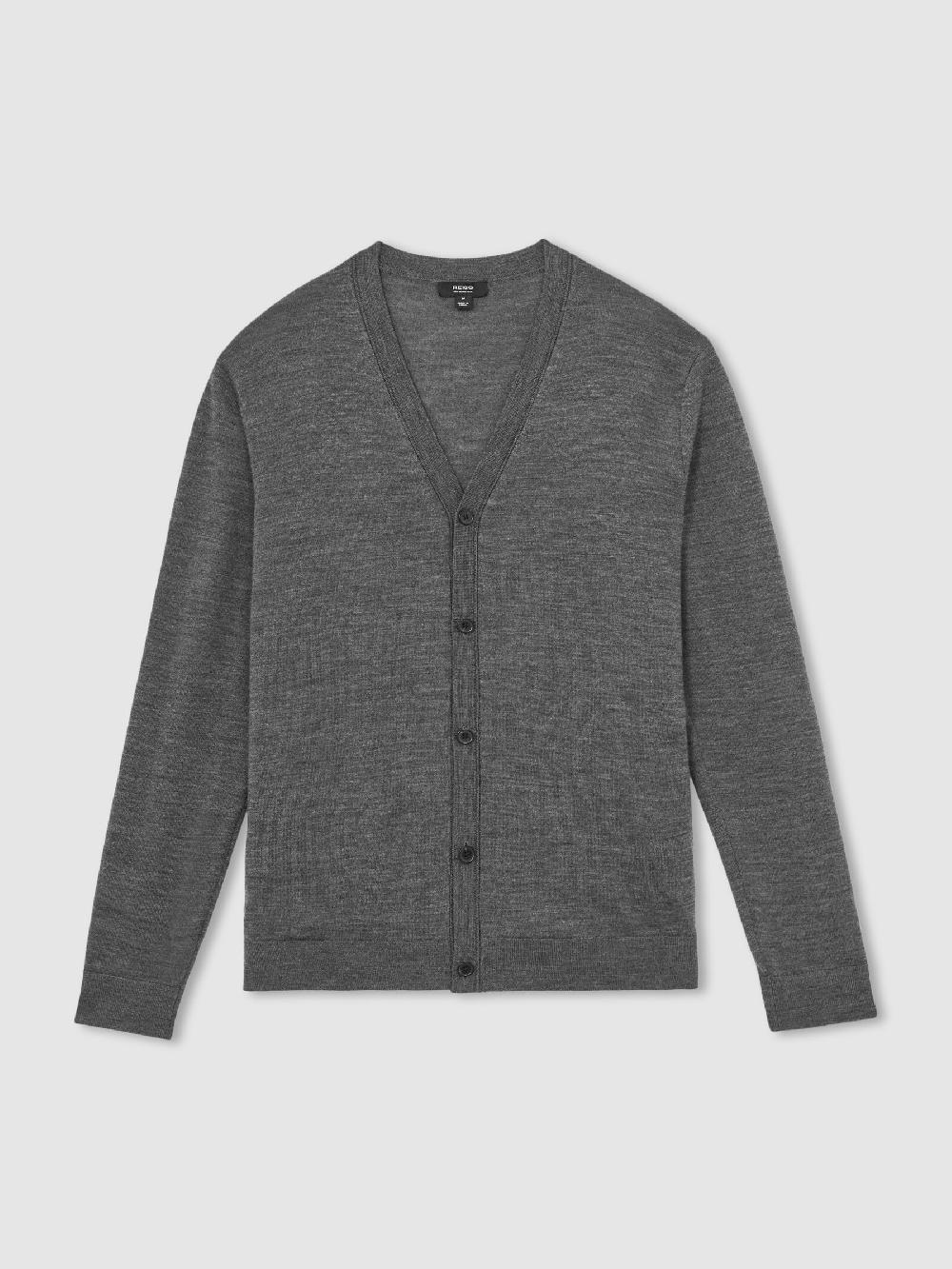 Reiss Merino Wool Button-Through Cardigan In Derby Grey Melange