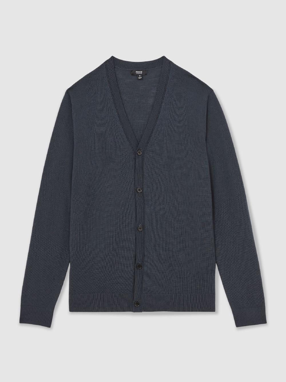 Reiss Merino Wool Button-Through Cardigan In Midnight Navy