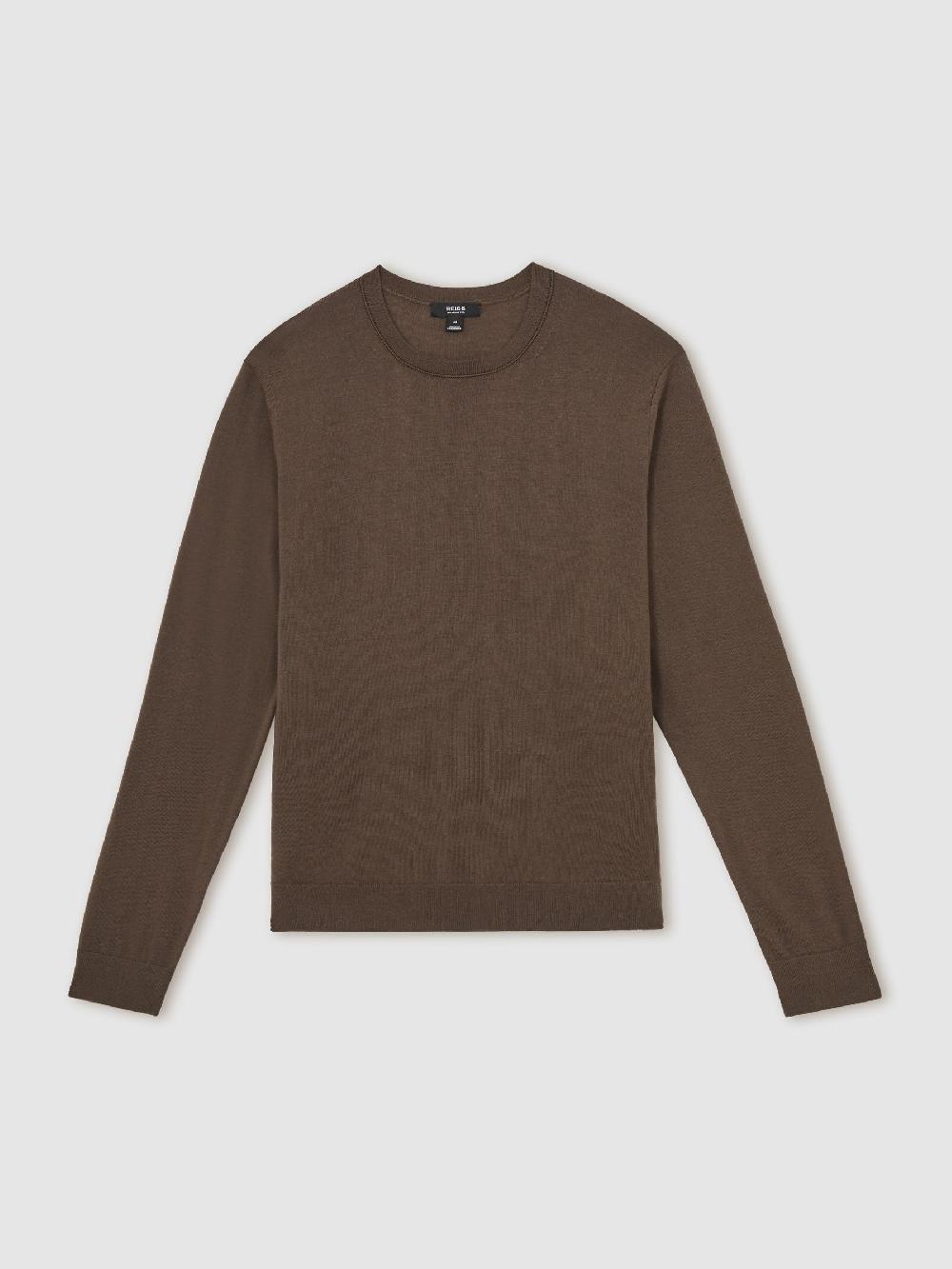 Reiss Merino Wool Crew Neck Jumper In Chocolate Brown