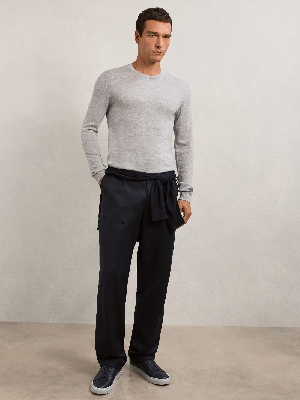 Reiss Merino Wool Crew Neck Jumper In Soft Grey Mouline