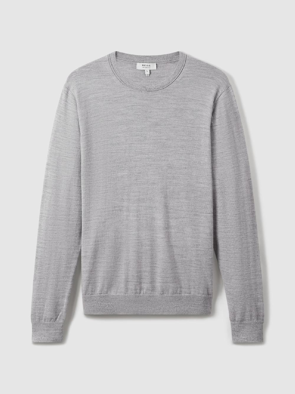 Reiss Merino Wool Crew Neck Jumper In Soft Grey Mouline