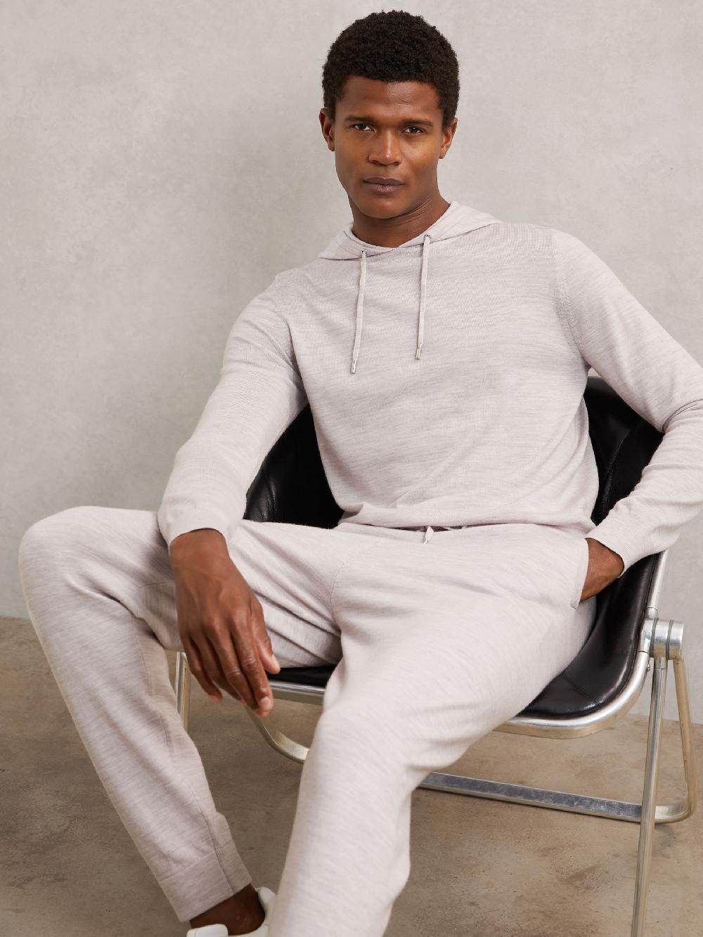 Reiss Merino Wool Drawstring Hoodie In Wicker Brown Melange