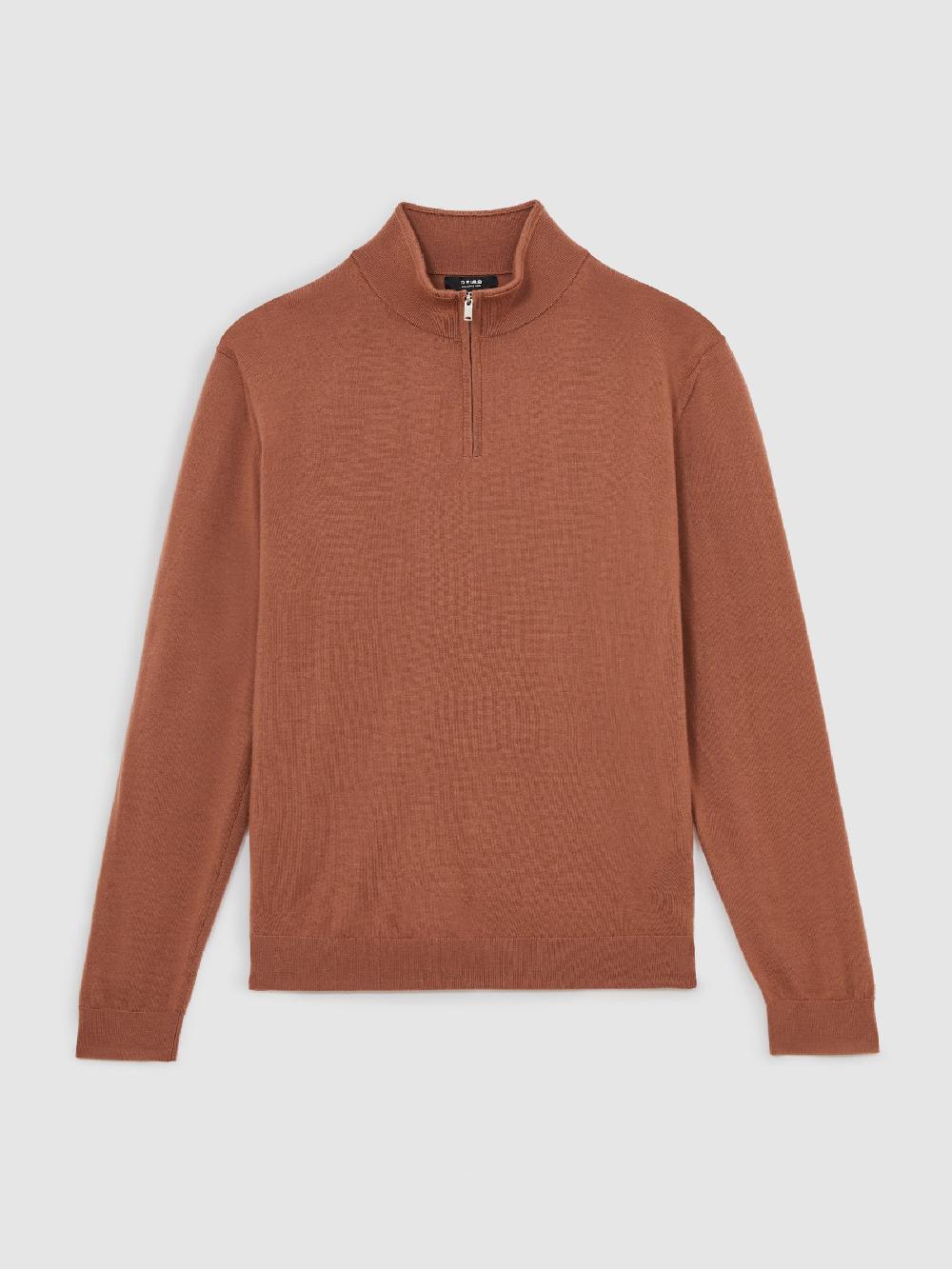 Reiss Merino Wool Half-Zip Jumper In Cinnamon Brown