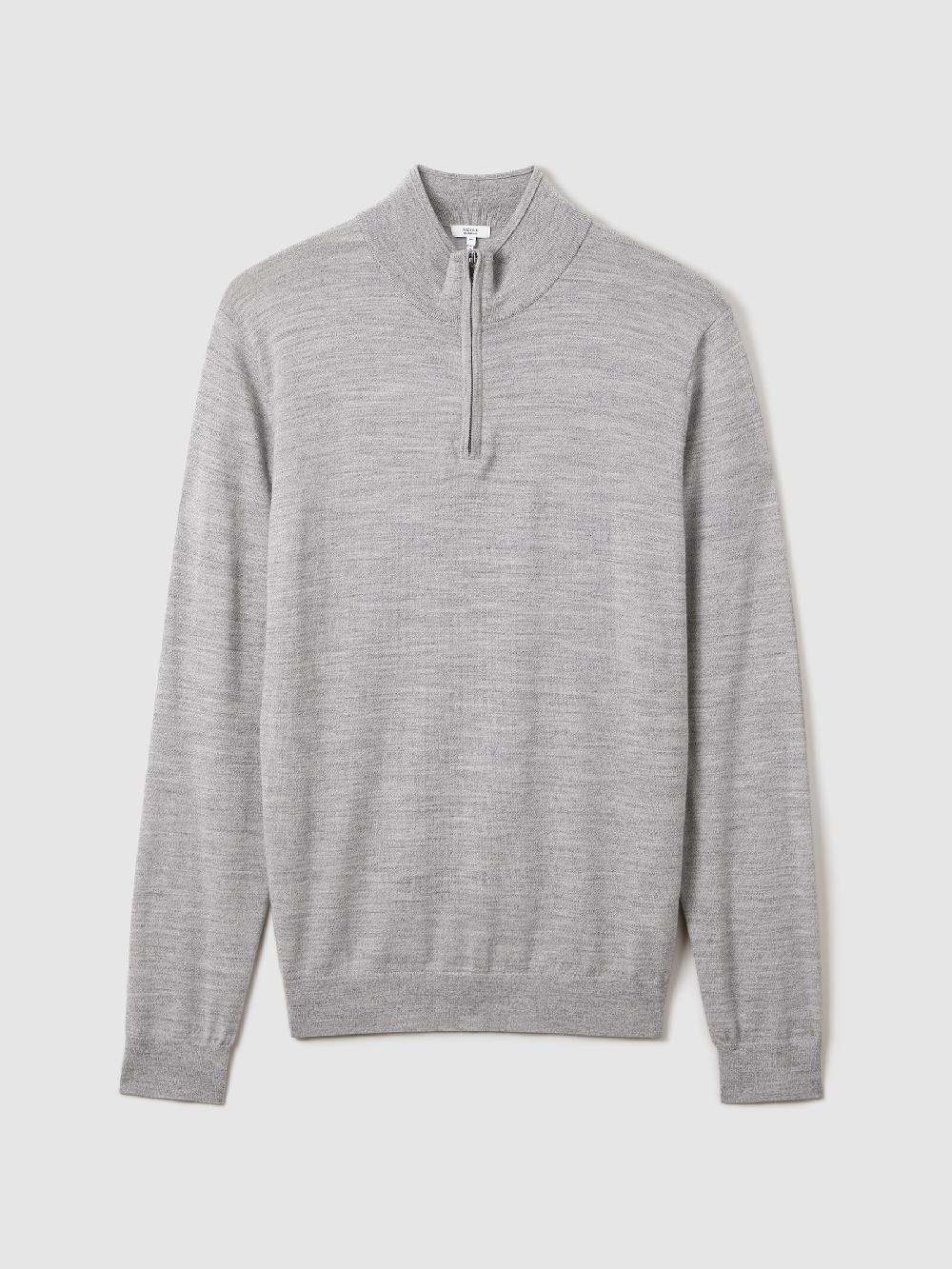 Reiss Merino Wool Half-Zip Jumper In Soft Grey Mouline