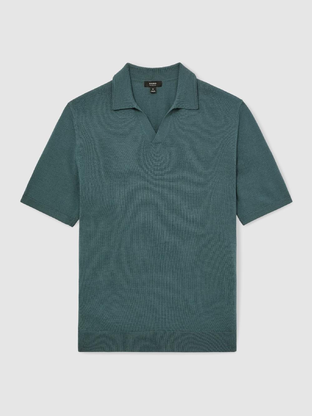 Reiss Merino Wool Open-Collar Polo Shirt In Orion Blue