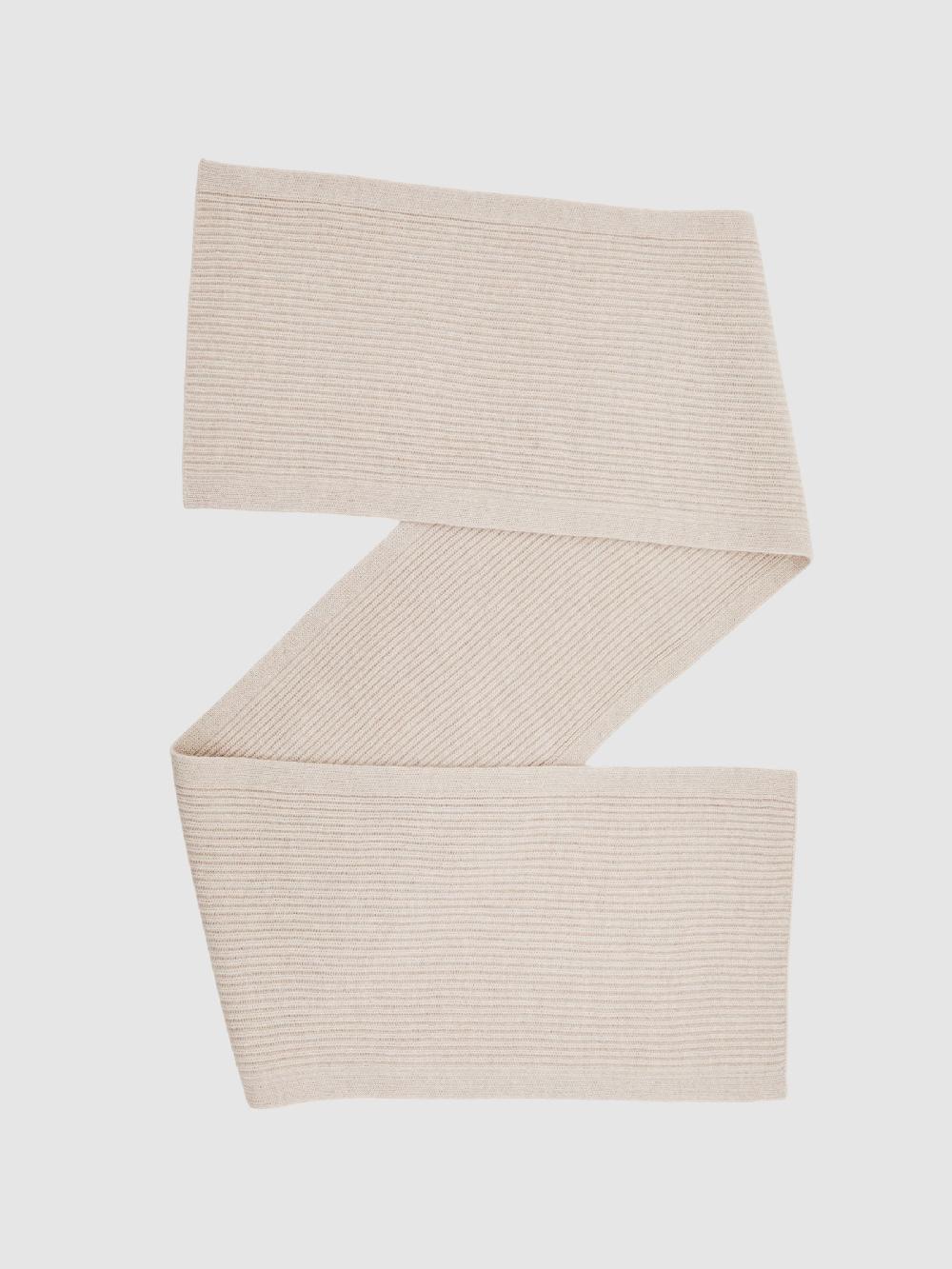 Reiss Merino Wool Rib-Knit Scarf In Light Oatmeal Melange