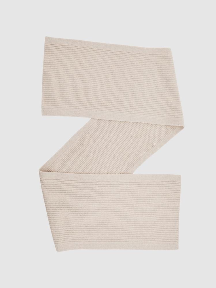 reiss Merino Wool Rib-Knit Scarf in Light Oatmeal Melange