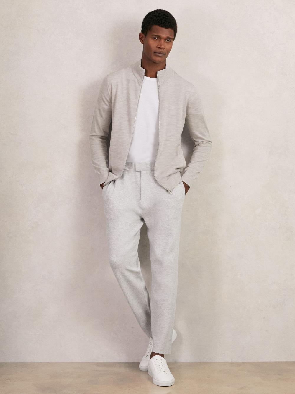 Reiss Merino Wool Zip Through Cardigan In Wicker Brown Melange