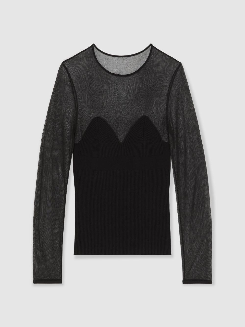 Reiss Mesh Knit Sweetheart Long-Sleeve Top In Black