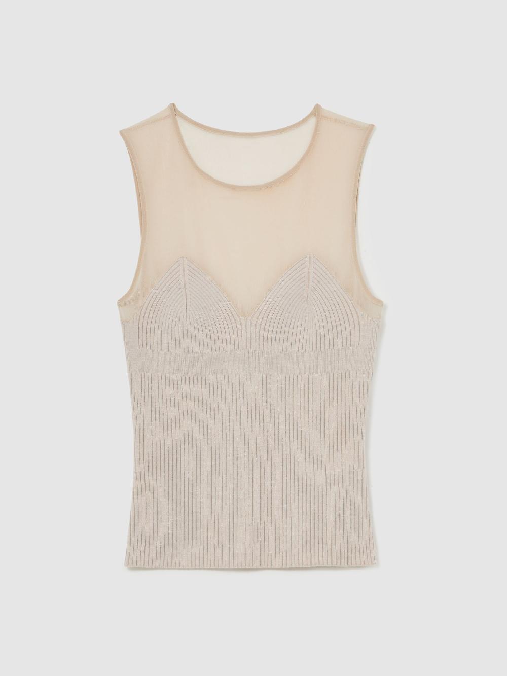 Reiss Mesh Rib-Knit Sweetheart Vest In Pink Neutral
