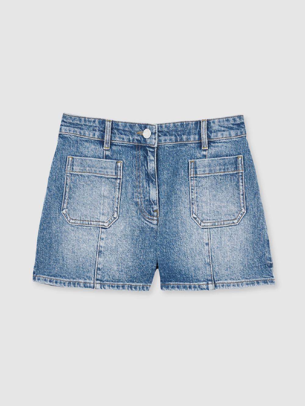Reiss Mid-Rise Patch Pocket Denim Shorts In Mid Blue