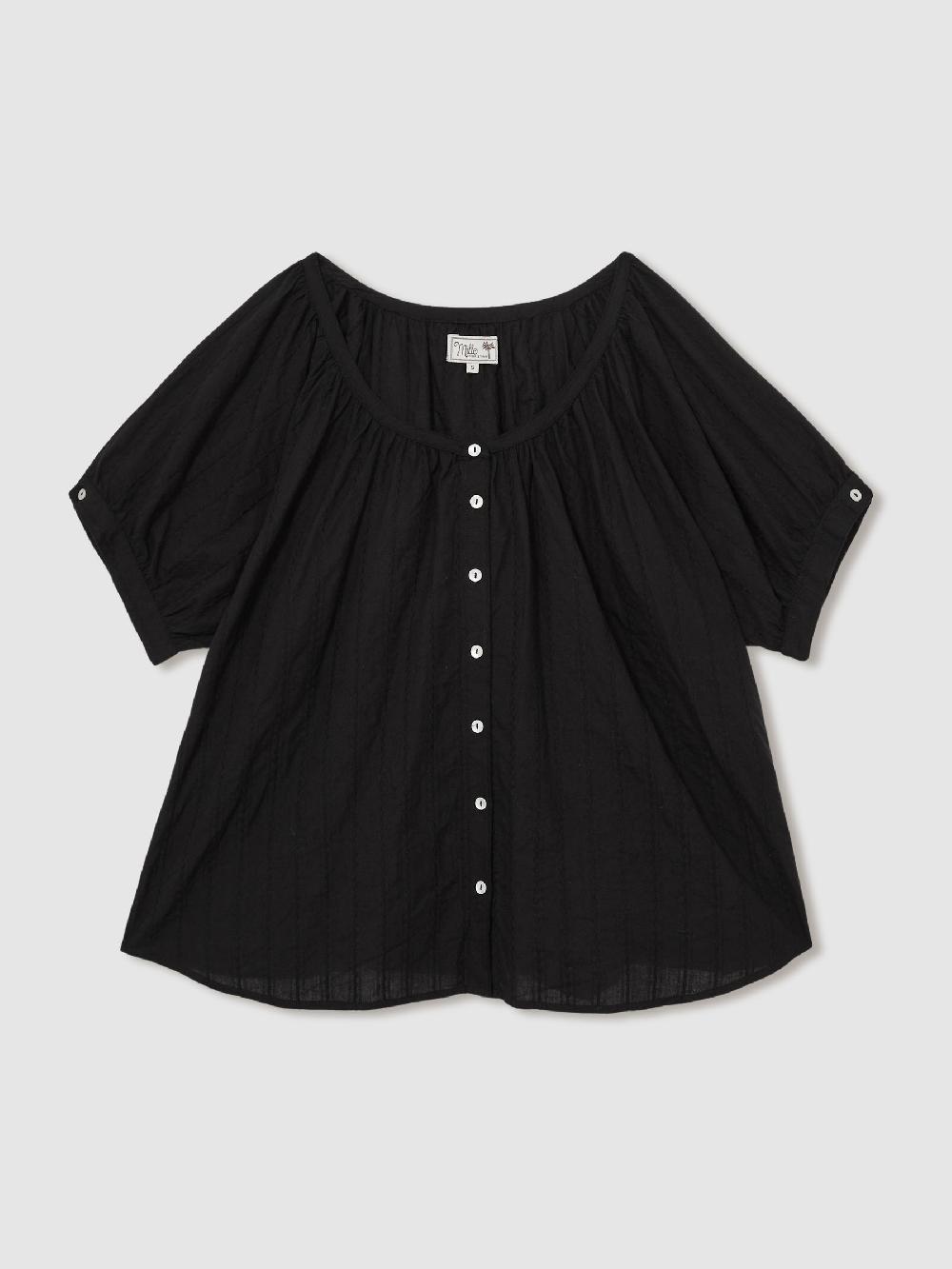 Reiss Mille Puff-Sleeve Button-Through Top In Black