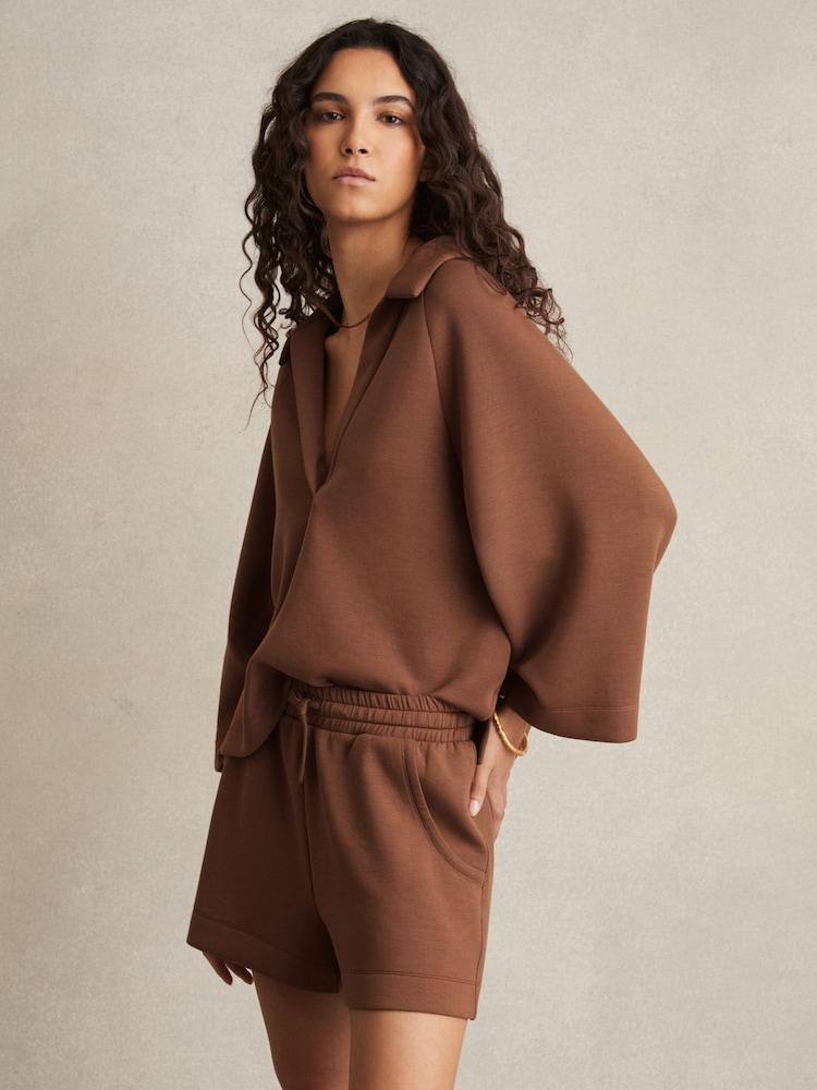 reiss Modal-Blend Interlock Jersey Shorts in Toffee Brown