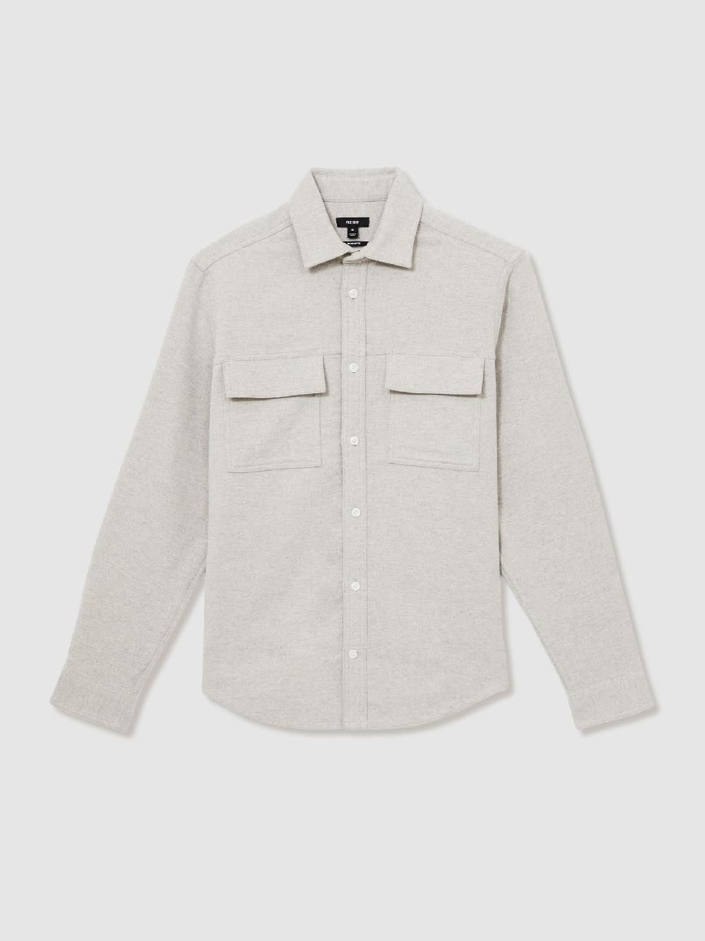 Reiss Moleskin-Cotton Twin-Pocket Overshirt In Soft Grey Melange