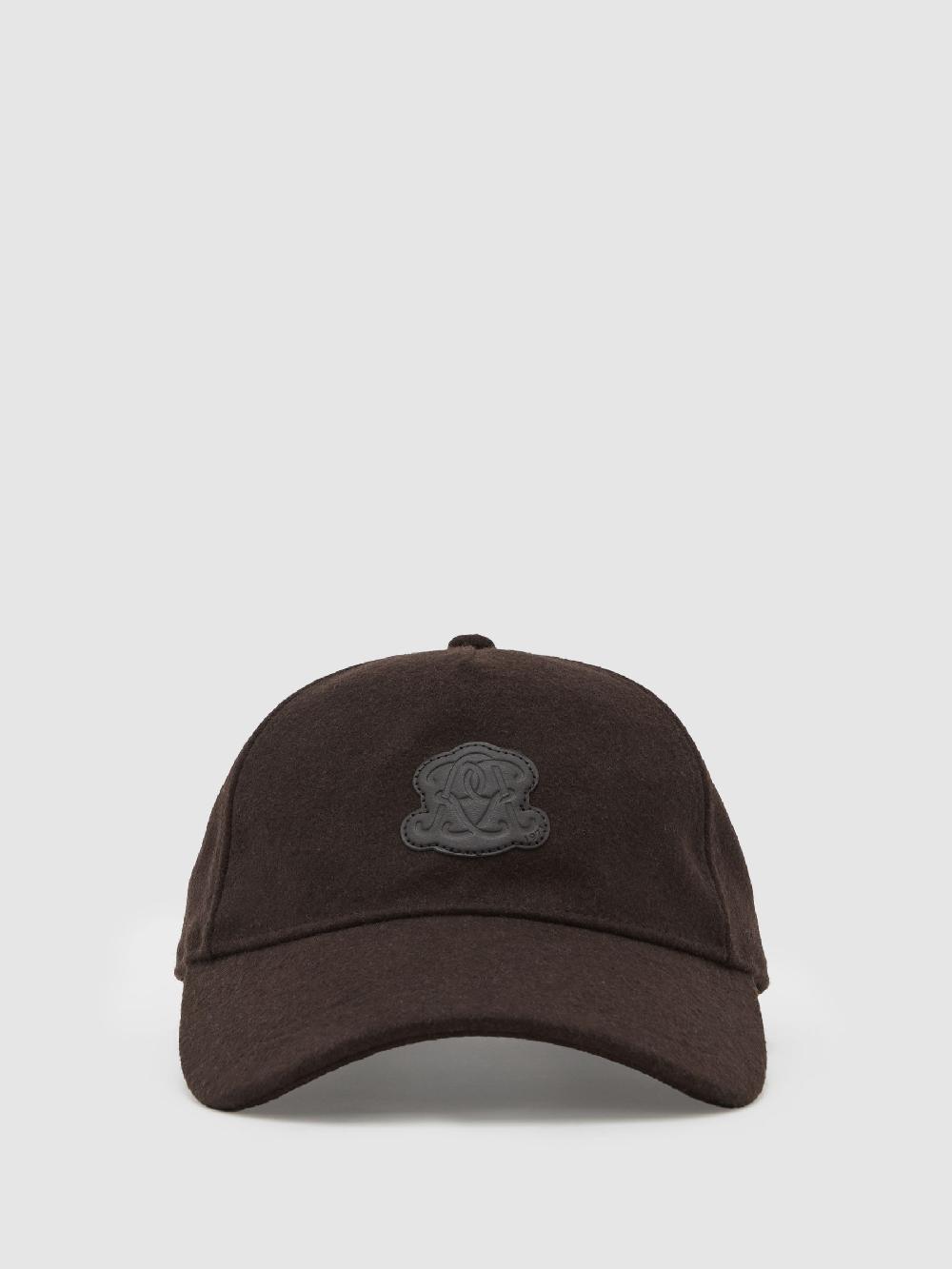 Reiss Monogram Appliqué Wool-Blend Cap In Dark Brown