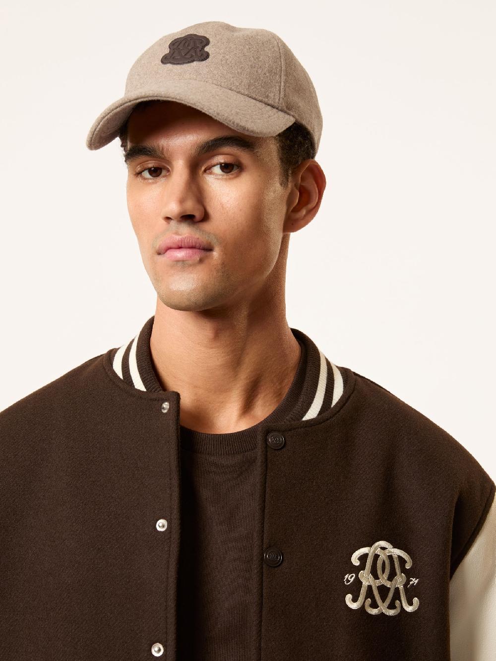 Reiss Monogram Appliqué Wool-Blend Cap In Oatmeal Brown