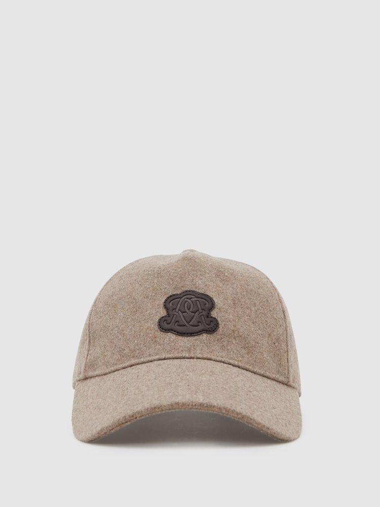 reiss Monogram Appliqué Wool-Blend Cap in Oatmeal Brown