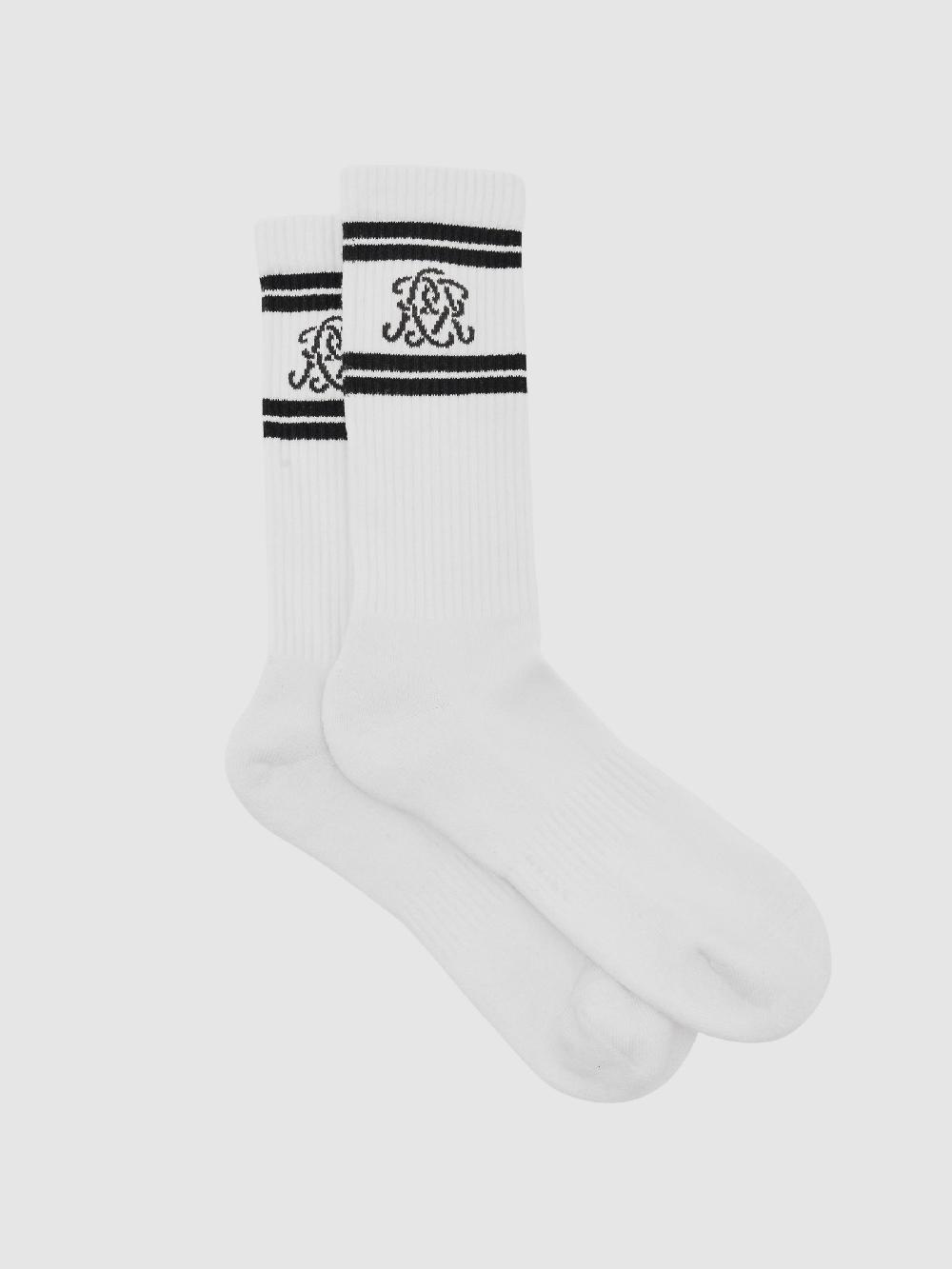Reiss Monogram Cotton-Blend Rib Sport Socks In Ecru/Chocolate Brown