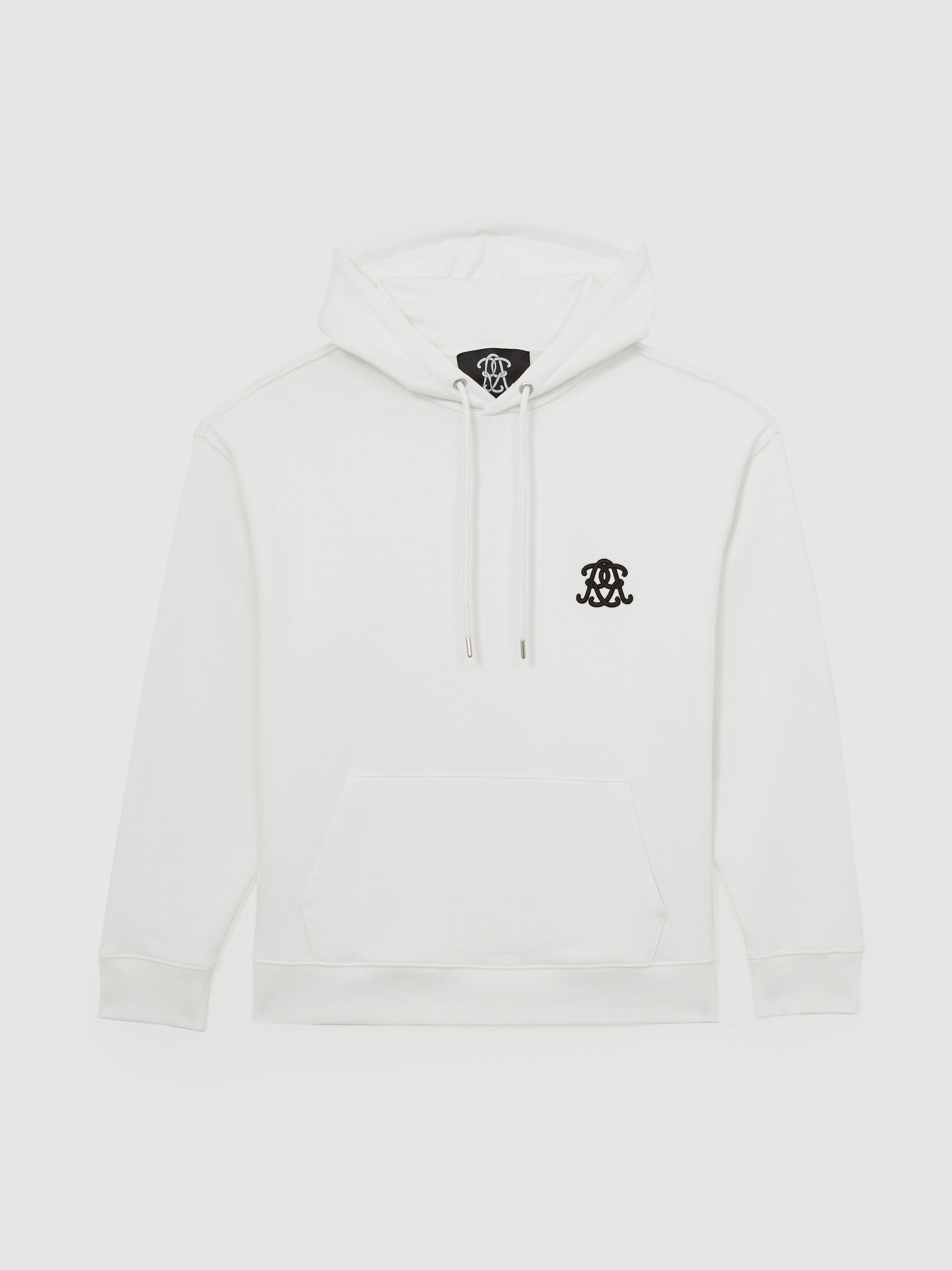 Reiss Monogram Cotton Oversized Hoodie In Off White