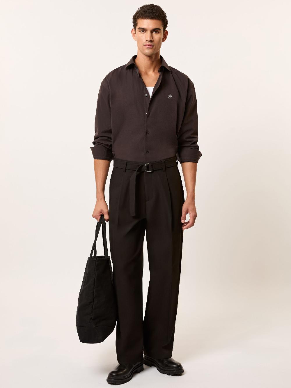 Reiss Monogram Cotton Oversized Shirt In Chocolate Brown