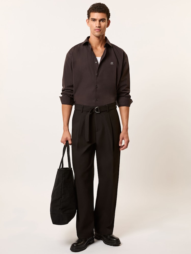 reiss Monogram Cotton Oversized Shirt in Chocolate Brown