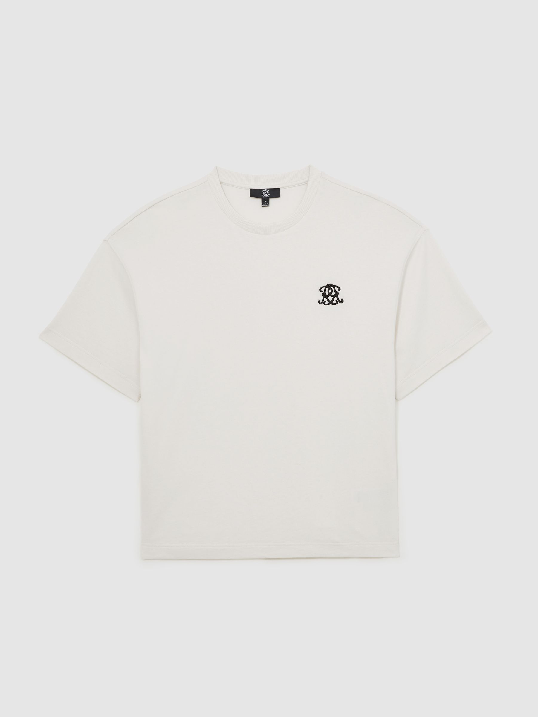 Reiss Monogram Cotton Oversized T-Shirt In Off White