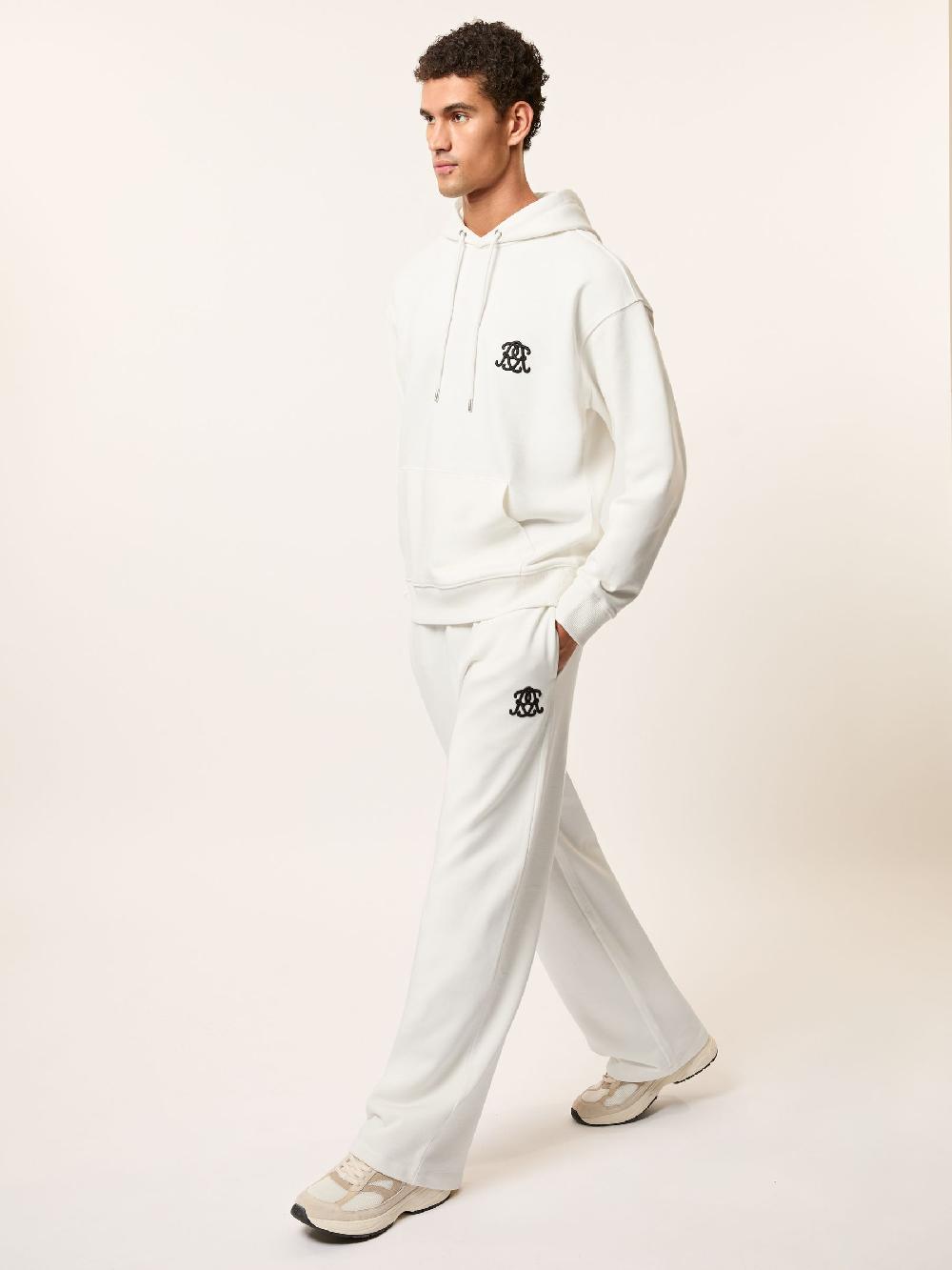 Reiss Monogram Cotton Wide-Leg Joggers In Off White