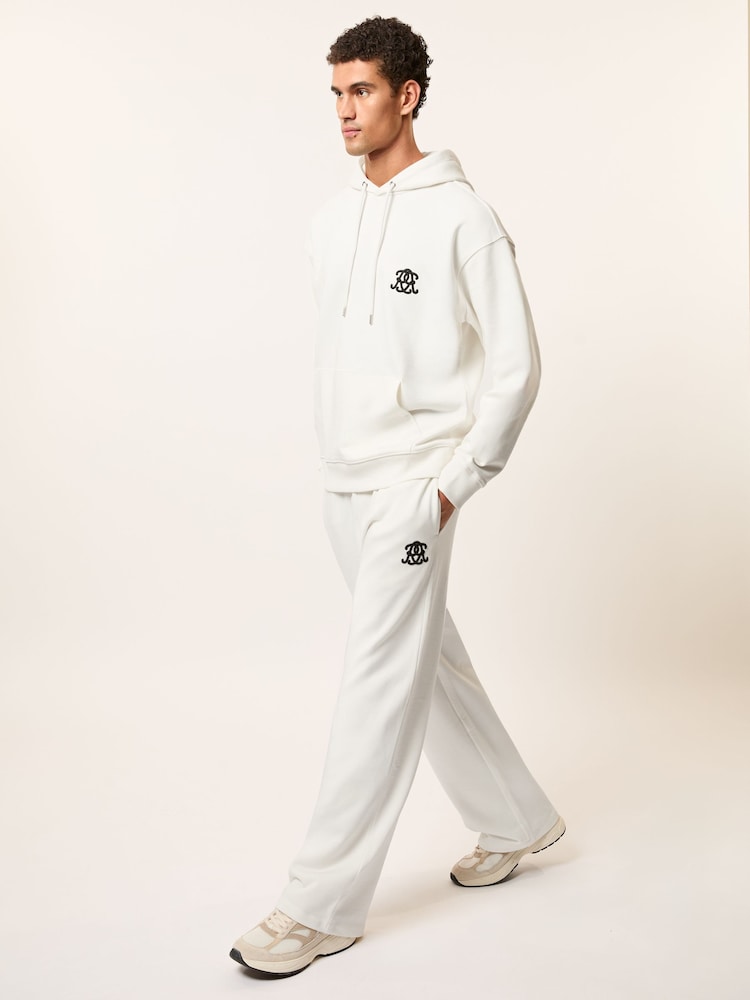 reiss Monogram Cotton Wide-Leg Joggers in Off White