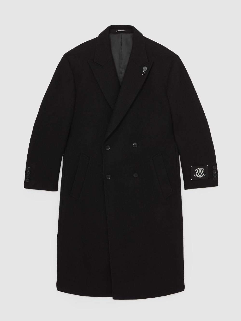 Reiss Monogram Double-Breasted Relaxed Coat Wool-Blend In Black