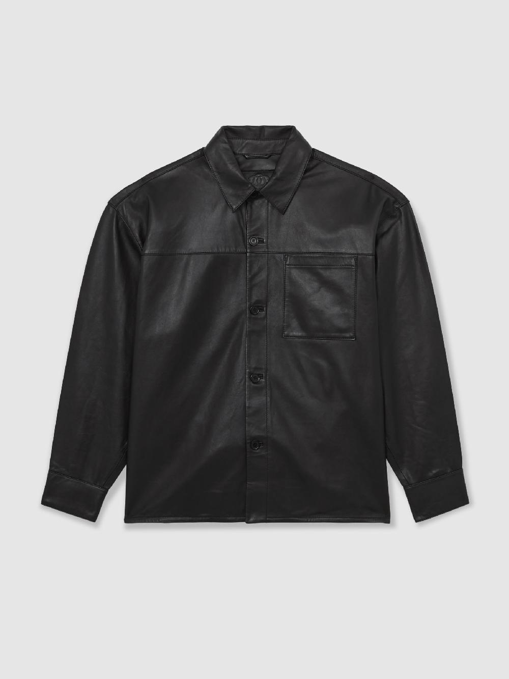 Reiss Monogram Embossed Leather Jacket Relaxed-Fit In Black