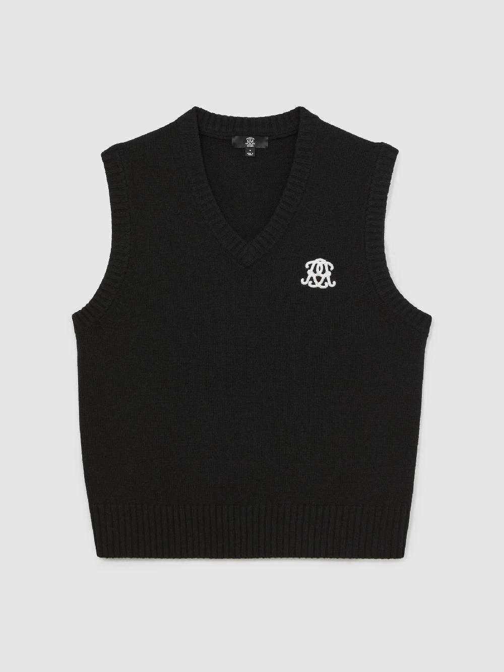 Reiss Monogram Embroidered Relaxed Wool Vest In Black