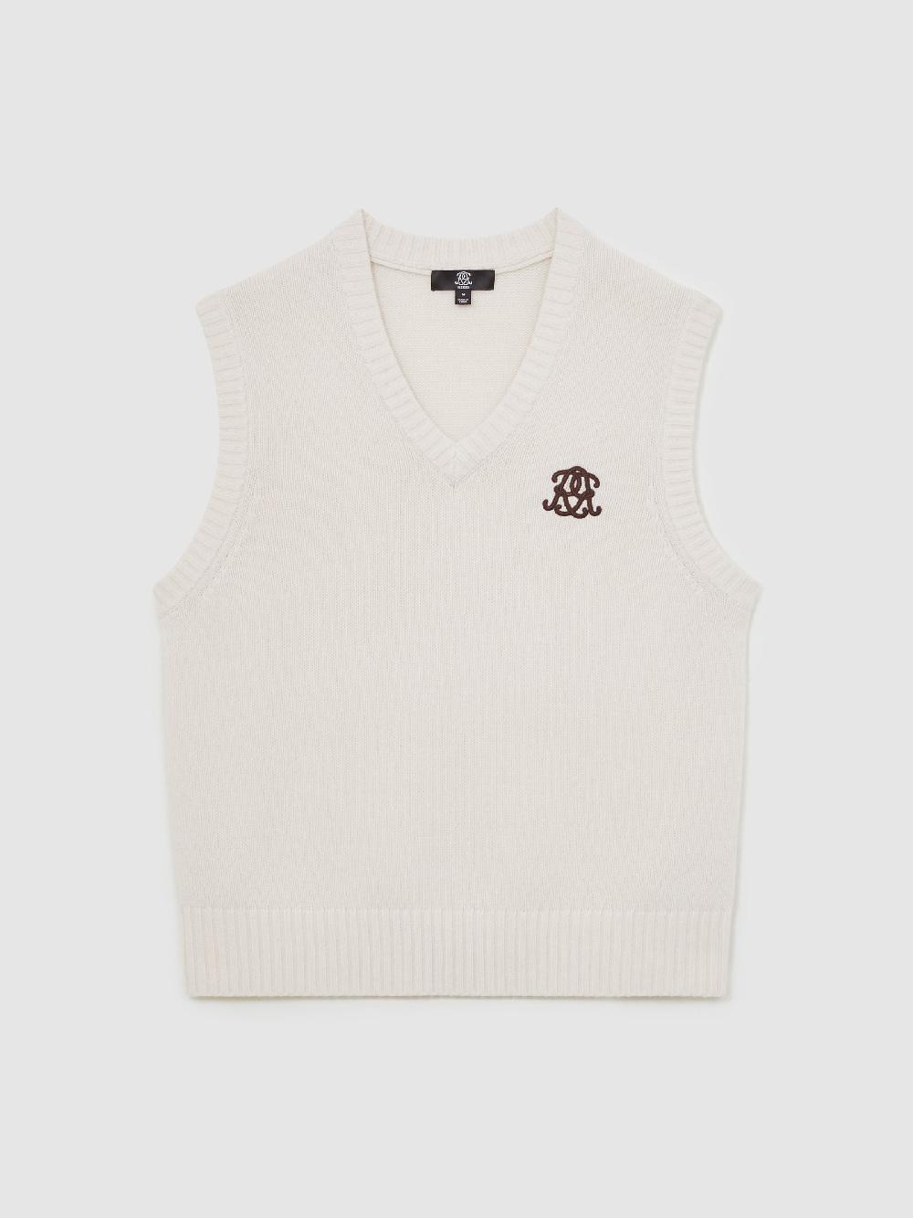 Reiss Monogram Embroidered Relaxed Wool Vest In Off White