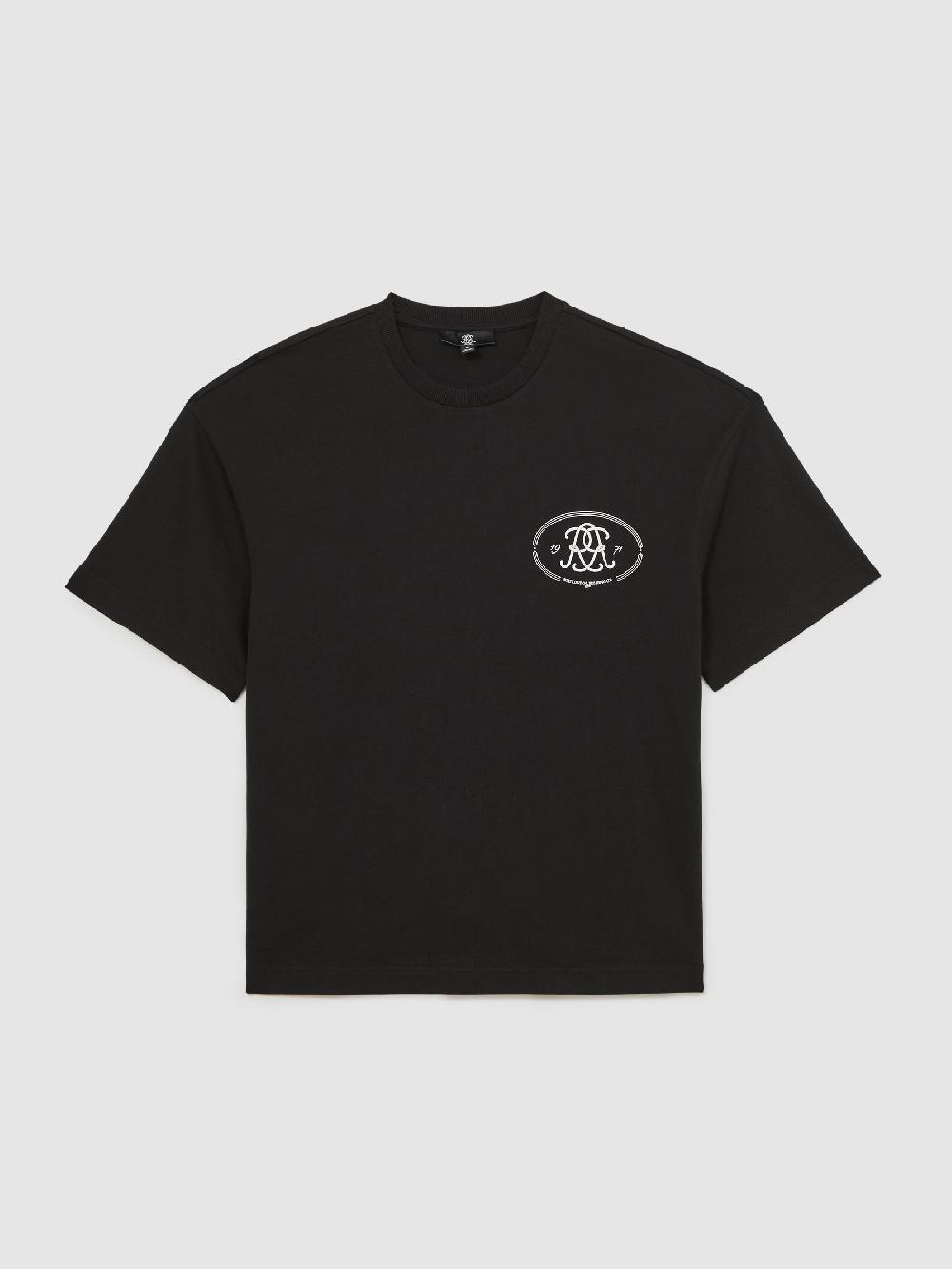 Reiss Monogram Print Cotton Oversized T-Shirt In Black