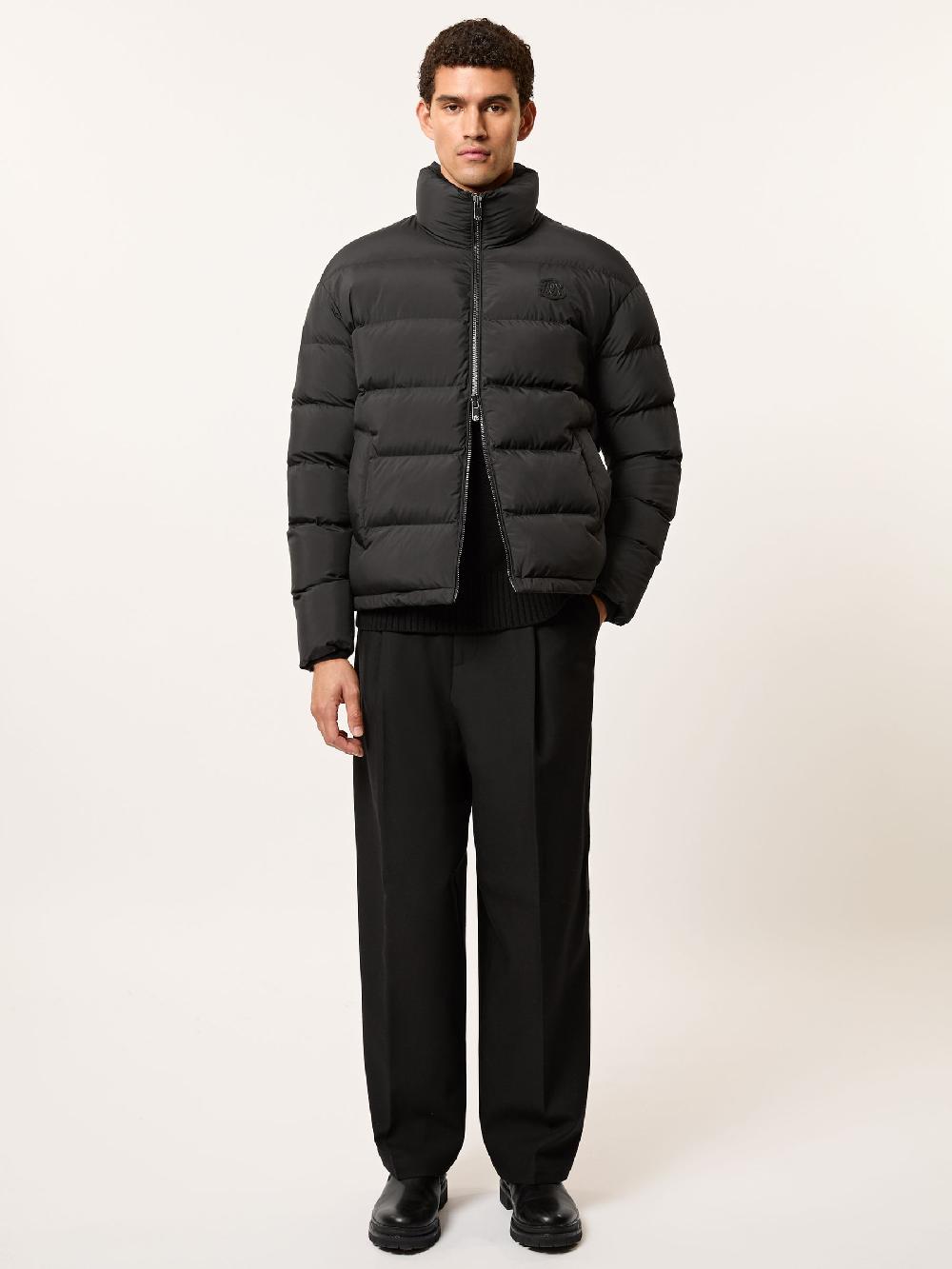 Reiss Monogram Quilted Relaxed Puffer Jacket In Black
