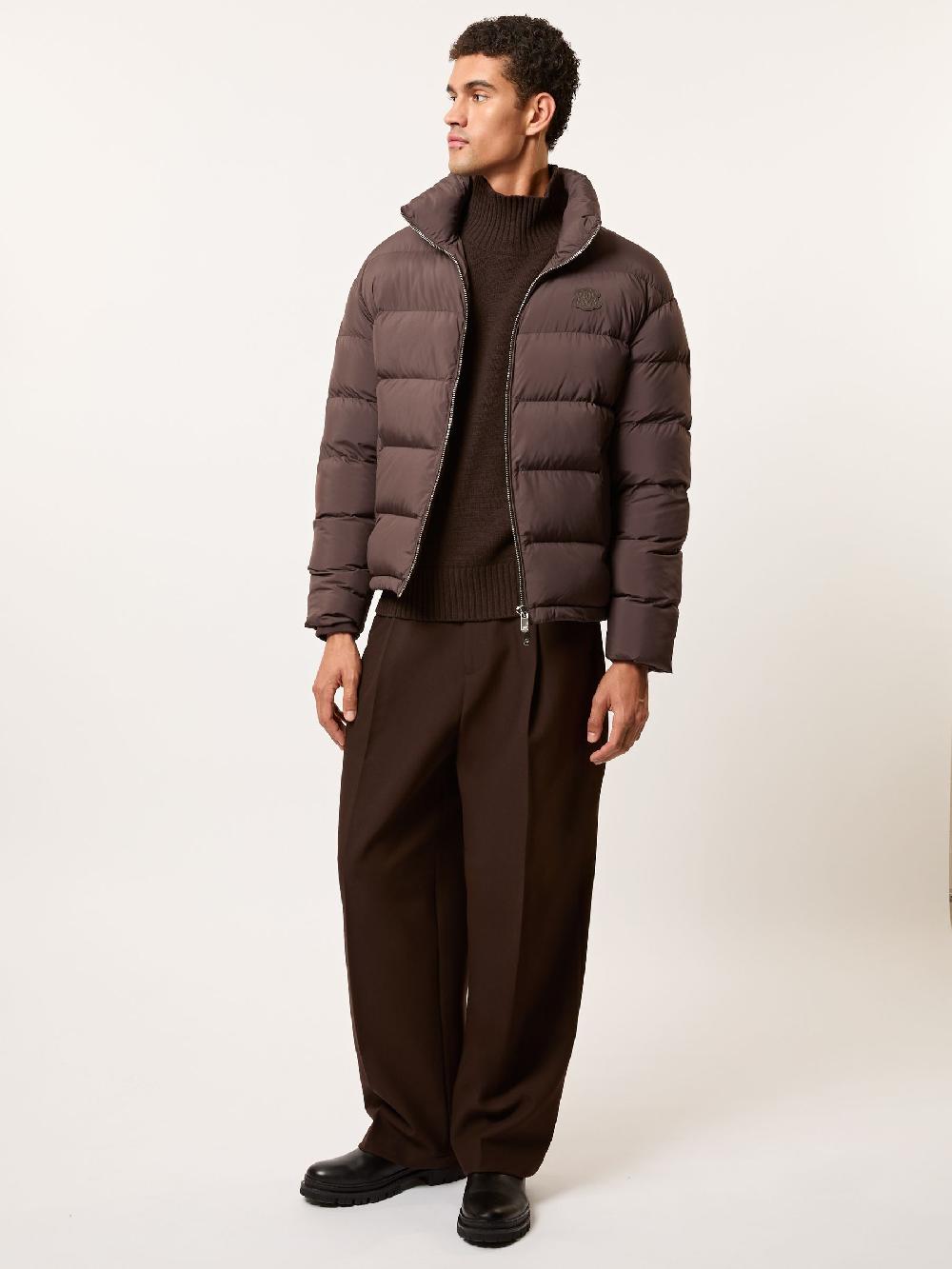 Reiss Monogram Quilted Relaxed Puffer Jacket In Brown