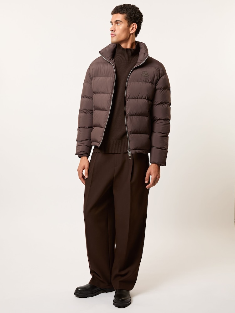 reiss Monogram Quilted Relaxed Puffer Jacket in Brown