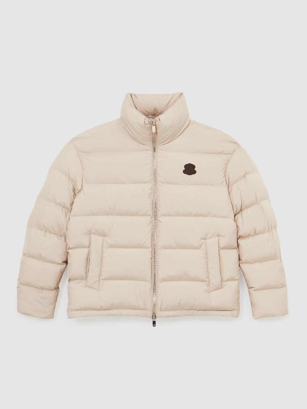Reiss Monogram Quilted Relaxed Puffer Jacket In Stone