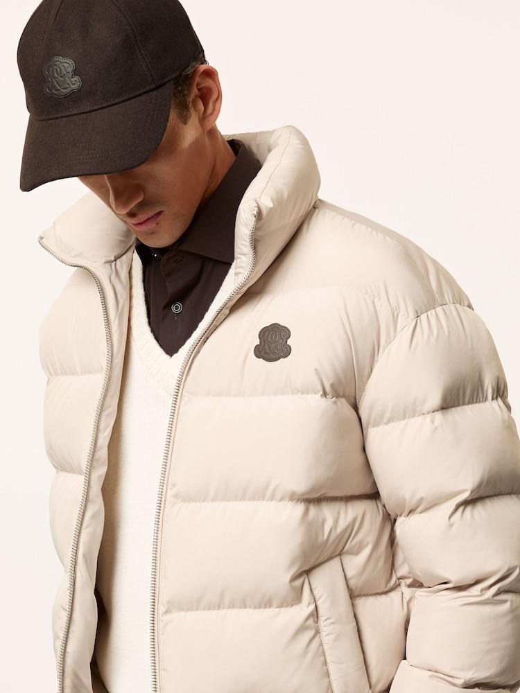 reiss Monogram Quilted Relaxed Puffer Jacket in Stone