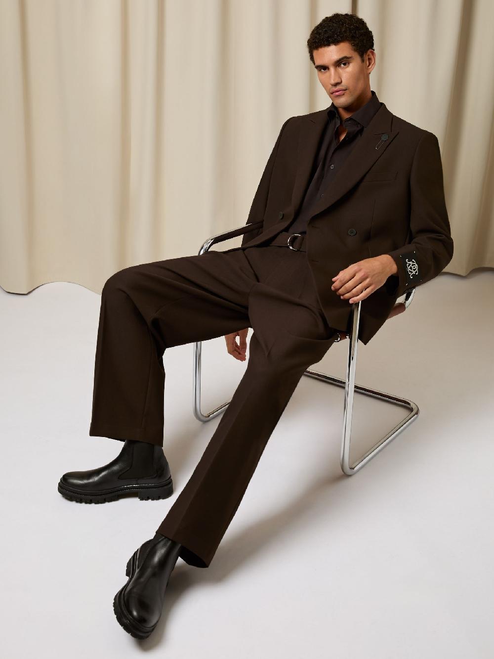 Reiss Monogram Relaxed Double-Breasted Blazer In Brown