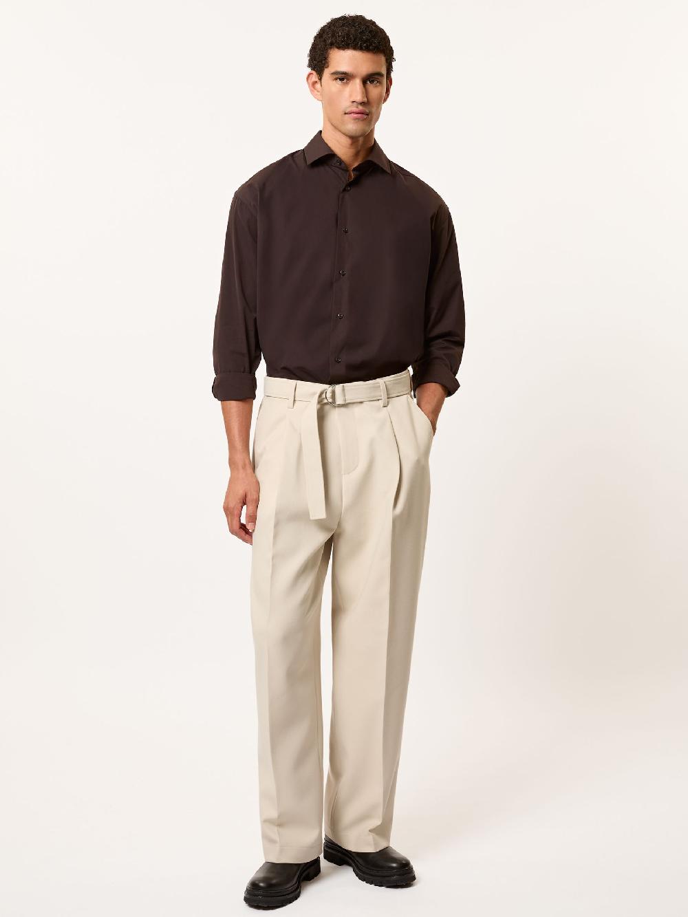 Reiss Monogram Relaxed-Fit Belted Trousers In Stone
