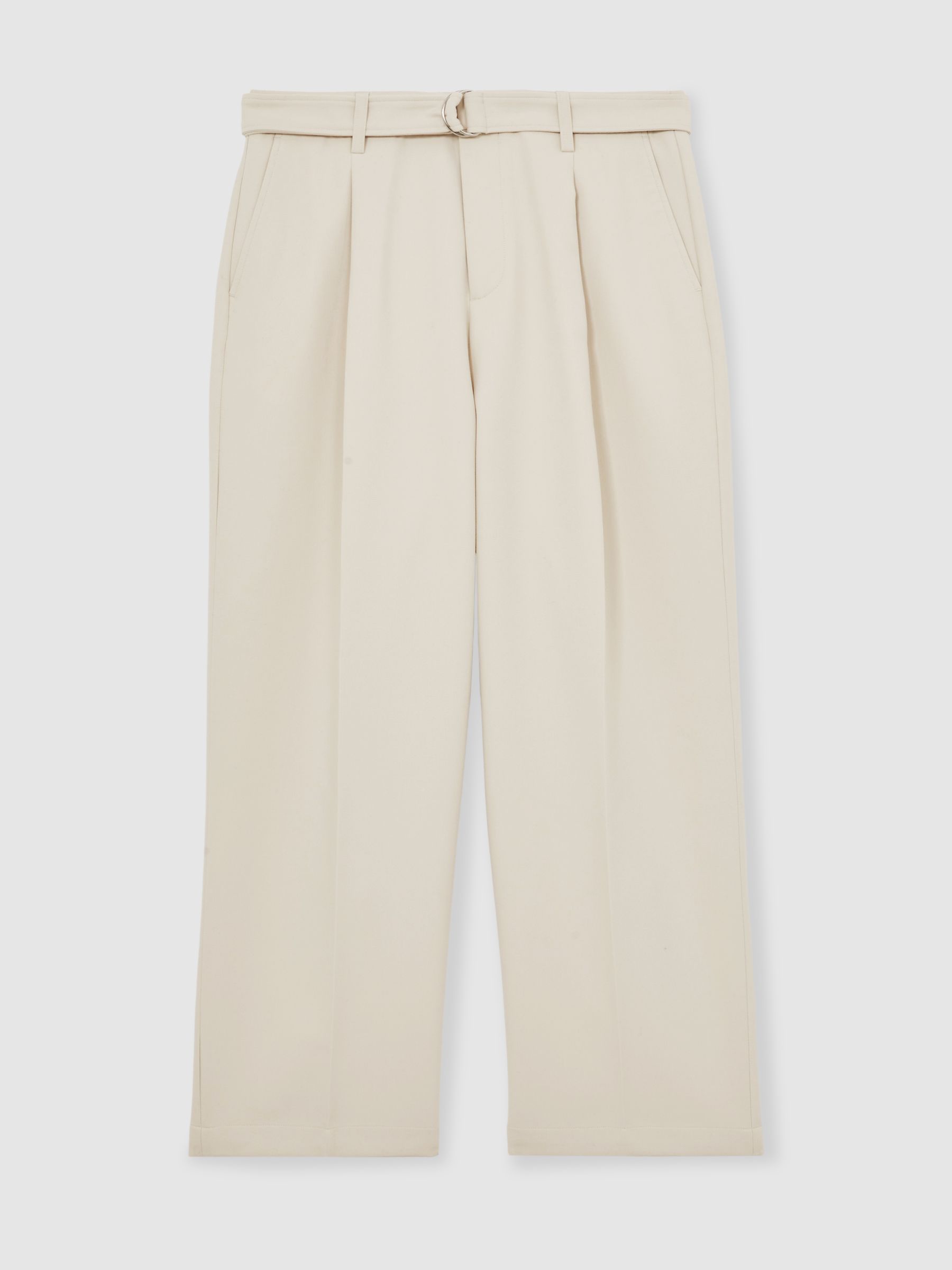 Reiss Monogram Relaxed-Fit Belted Trousers In Stone