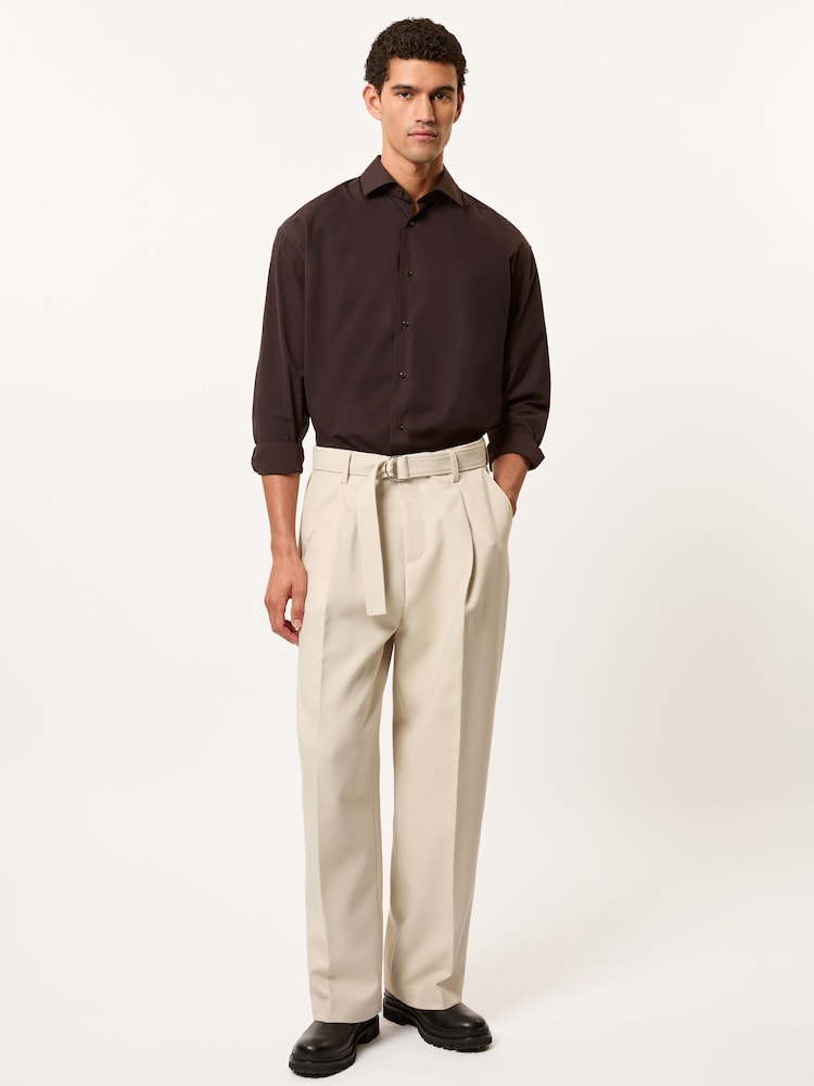 reiss Monogram Relaxed-Fit Belted Trousers in Stone