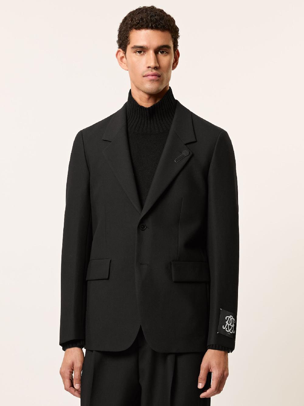 Reiss Monogram Relaxed Single-Breasted Blazer In Black