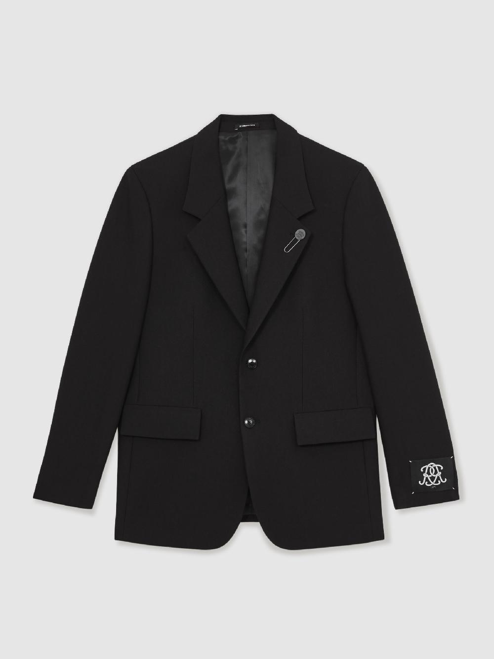 Reiss Monogram Relaxed Single-Breasted Blazer In Black