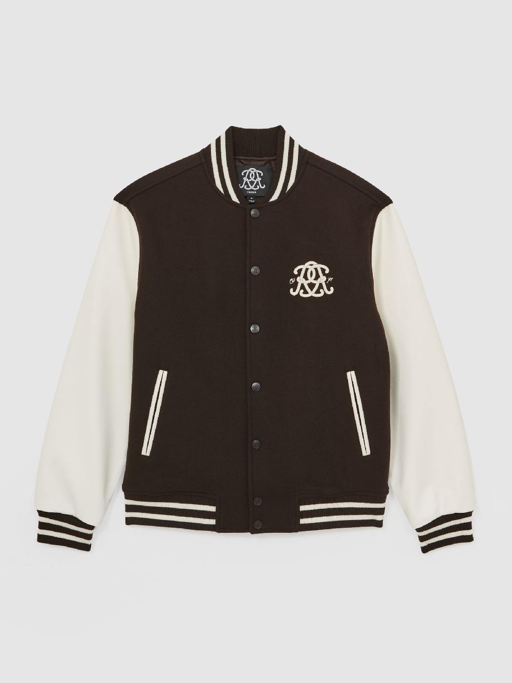 Reiss Monogram Relaxed Varsity Jacket In Brown/White