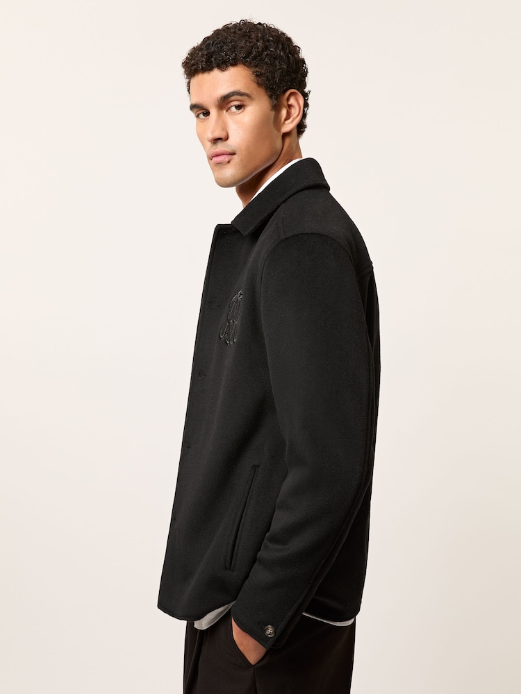 reiss Monogram Wool-Blend Relaxed Overshirt in Black