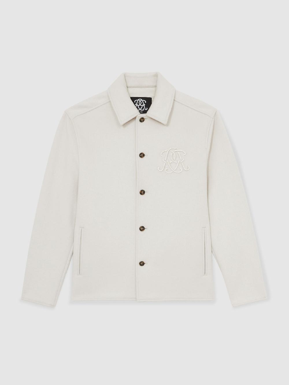 Reiss Monogram Wool-Blend Relaxed Overshirt In Ivory White