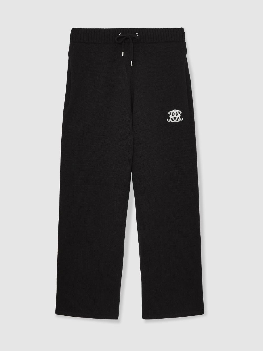 Reiss Monogram Wool Wide-Leg Knitted Joggers In Black