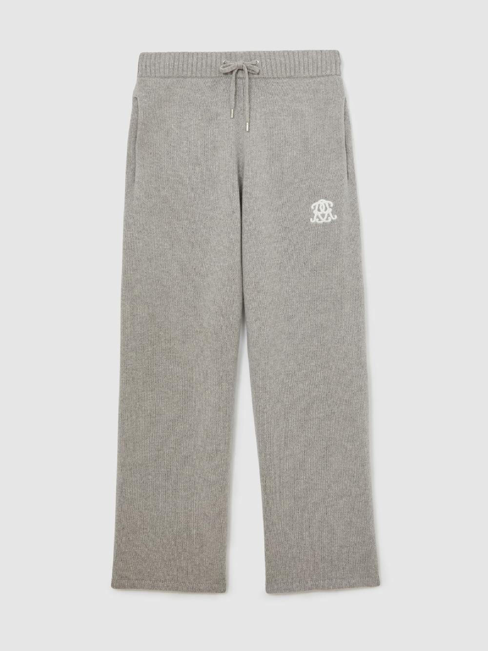 Reiss Monogram Wool Wide-Leg Knitted Joggers In Grey Melange