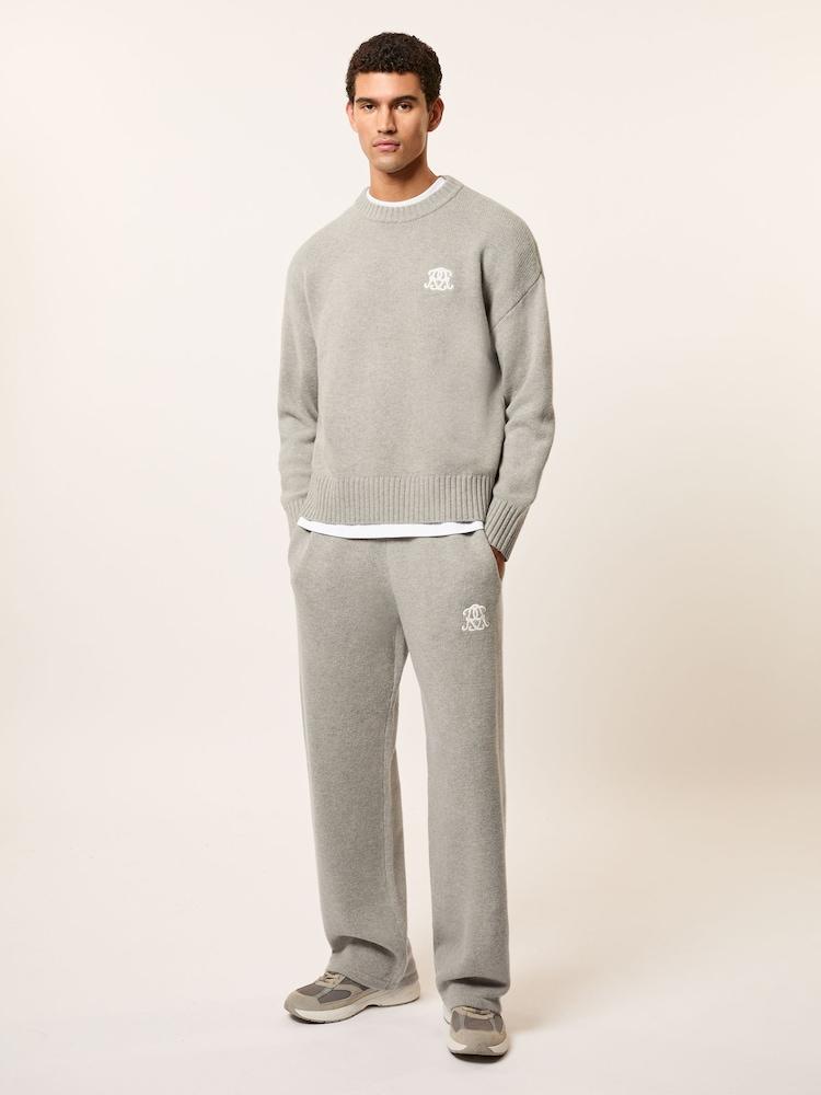 reiss Monogram Wool Wide-Leg Knitted Joggers in Grey Melange